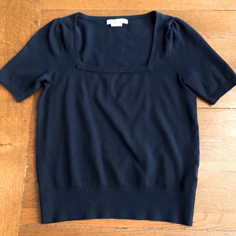 Boden Black Square-Neck Short Sleeve Knit Top